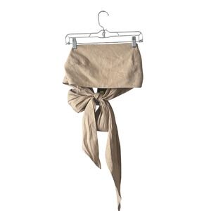 Gianni Bini Tie Top Strapless Crop Top Neutral Beige Smocked‎ Back Size L